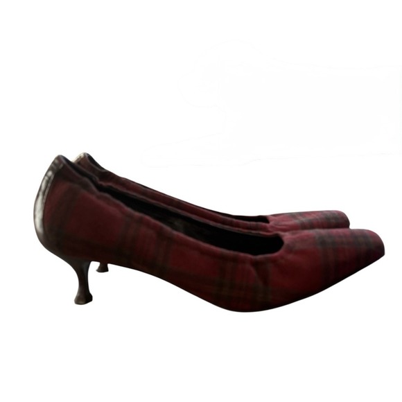 Donald Pliner Red Plaid Suede Kitten Heels Size 10 Made In Italy - Picture 4 of 8